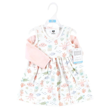 Hudson Baby Conjunto de vestido y cárdigan de algodón para bebés, Pastel Sea, 4T