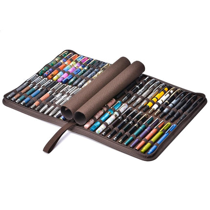 Lanxivi 48 Fountain Pen Case Coffee Organizer Bag, Waterproof Canvas Pen Display Holder with YKK Zipper
