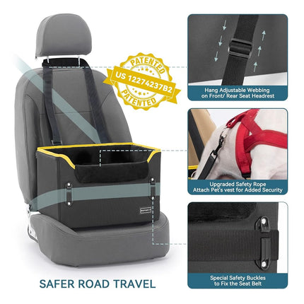 Dog Car Seats for Small Dogs, Puppy Stable Pet Car Seat for Car with Clip-On Leash, Fleece Liner Perfect for Small Pets Up to 25lbs (Black and Yellow)