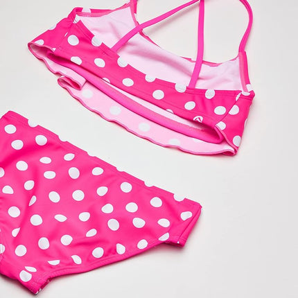 Kanu Surf Girls' Karlie Flounce Bikini Beach Sport 2-Piece Swimsuit, Suzie Pink Dot, 2T