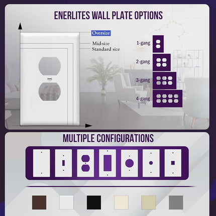 ENERLITES Jumbo Duplex Receptacle Outlet Wall Plate, Electrical Outlet Covers, Gloss Finish, Over-Size 1-Gang 5.5" x 3.5", Polycarbonate Thermoplastic, 8821O-W-10PCS, White (10 Pack)