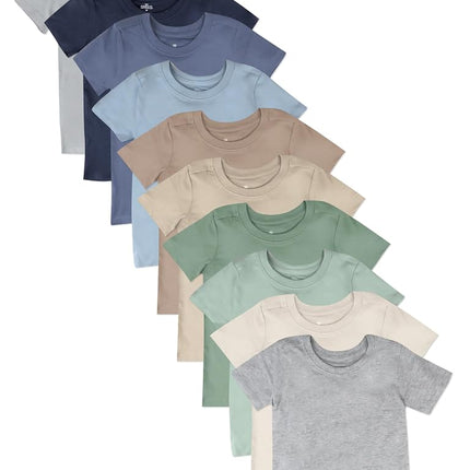 HonestBaby - 10 Pack 100% Organic Cotton Short Sleeve T-Shirts for Baby, Toddlers, Girls, Unisex, Blue Sunrise, 9-12 Meses