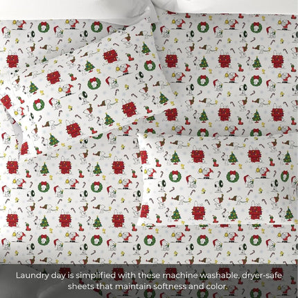 Peanuts® Snoopy Christmas Holiday Microfiber Sheet Set – Queen, 4 Piece Set (Official Peanuts Product) by Franco Collectibles