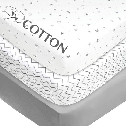 American Baby Company 3 Piece 100% Cotton Jersey Knit Fitted Crib Sheet for Standard Crib and Toddler Mattresses, Grey Star/Zigzag, for Boys and Girls(Pack of 1)