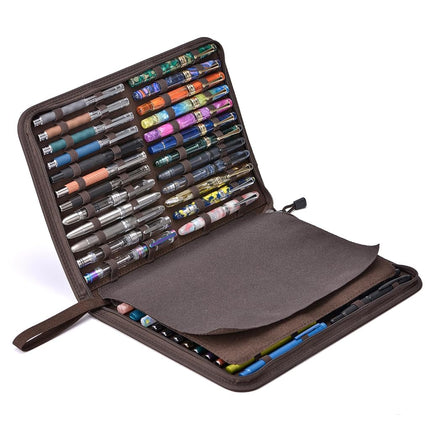 Lanxivi 48 Fountain Pen Case Coffee Organizer Bag, Waterproof Canvas Pen Display Holder with YKK Zipper