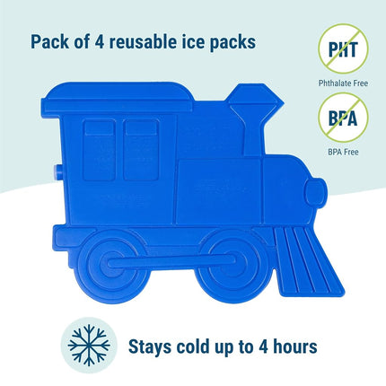 Wildkin Kids Ice Packs (4 Packs) for Boys & Girls, Perfect for Daycare & Preschool Slim & Reusable Ice Packs, Keep Lunches Fresh & Cool for School & Travel, Portable Ice Packs for Kids (Train)