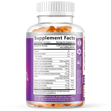 Folic Acid Prenatal Gummy for Women - Prenatal Vitamin Gummies With Folate - Pregnancy Support Supplement with Vitamins C, D3, B6, B12 & Omega 3 Prenatal Multivitamin, Non-GMO - 120 Gummies