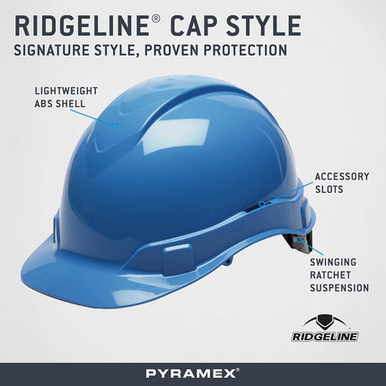 Pyramex Safety Ridgeline Hard Hat 4pt w/Glide Lock, Light Blue, HP44162