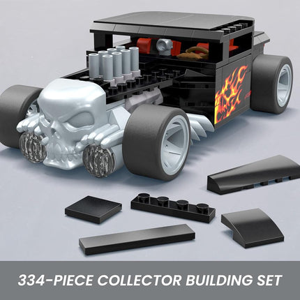 MEGA Hot Wheels Race Car Building Toys Set, Bone Shaker with 334 Pieces and Metal Die-Cast Model, Collector Replica, Black and Chrome, Kids & Adults, HRY17