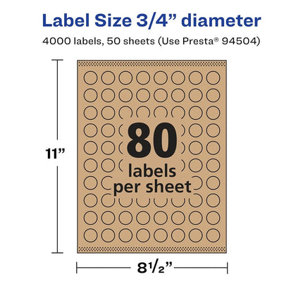 Avery Kraft Brown Round Labels with Sure Feed, 0.75" Diameter, 4,000 Kraft Brown Labels, Print-to-The-Edge, Laser/Inkjet Printable Labels