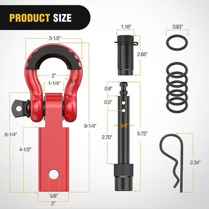 Nilight Anti-Theft Shackle Hitch Receiver 2Inch 45000 LBs Breaking Strength 3/4" Anti-Theft D Ring Shackle 5/8" Trailer Hitch Lock Pin Heavy Duty Solid Towing Kit for Trucks Off Road (Red)