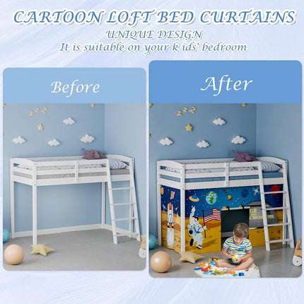 YRDKB Astronaut Bunk Bed Curtains - 33H Premium and Customizable Cartoon Loft Bed Curtains for Children to Enhance The Imaginative Creation Bedroom Curtains(3PCS,Full)