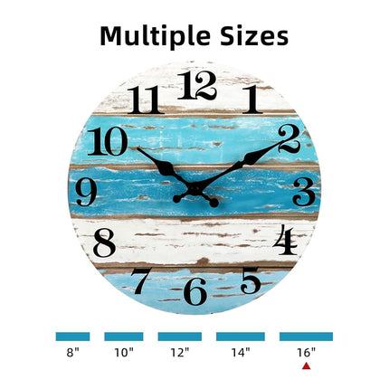 CHYLIN 16 Inch Wall Clock, Large Outdoor Clocks for Patio, Pool Beach House Decor Tropical Clocks for Walls, Nautical Coastal Themed Blue Clock for Lake House, Bathroom, Living Room, Kitchen (16")