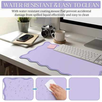 Hahafelt Scalloped Desk Mat Large Scalloped Piping Cute Desk Mat Aesthetic Preppy Table Pad Large Nonslip Pad with Edge Stitching Waterproof Gaming (Purple,36 x 17 Inches)