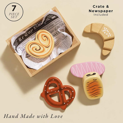Le Toy Van - Educational Wooden Honeybee Market Baker's Basket Crate | Wood Play Food | Supermarket Pretend Play Shop Food