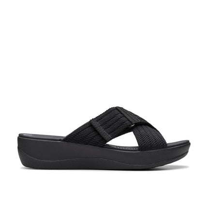 Clarks Women's Arla Wave Slide Sandal, Black Textile, 7.5 UK