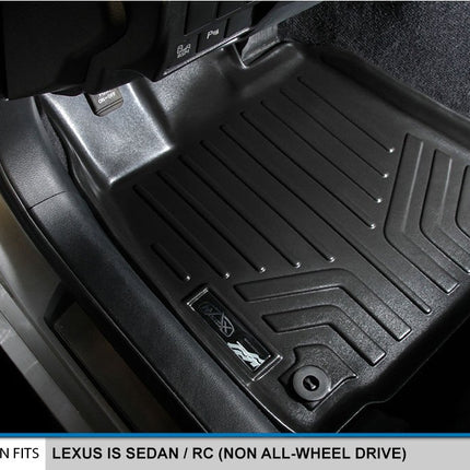 MAXFLOORMAT Floor Mats and MAXTRAY Cargo Liner for Lexus IS Sedan (2014-2017) (Non All-Wheel Drive) Complete Set (Black)