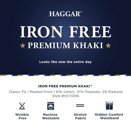 Haggar Men's Iron Free Premium Khaki Classic Fit Pleat Front Pant - Regular and Big & Tall Sizes, Dark Gris, 42W x 29L