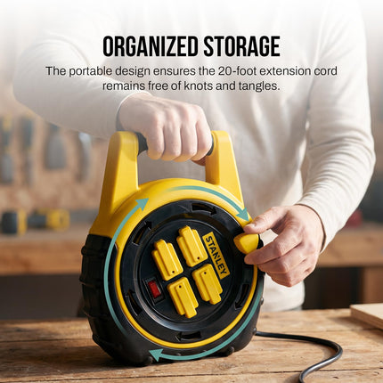 Stanley 33959 ShopMax Power Hub Carrete de cable de 20 pies y 4 enchufes de Stanley