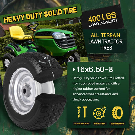 Wiltire 16x6.50-8 Flat Free Lawn Mower Front Tire and Wheel (2 Pack)