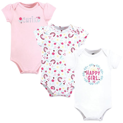 Bodysuits de algodón unisex Hudson Baby, Guirnalda de niña feliz, 0-3 meses, Guirnalda de niña feliz, 0-3 meses