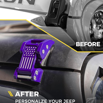 Purple U.S. Flag Aluminum Hood Latches Compatible with 2007+ Jeep JK JL JT