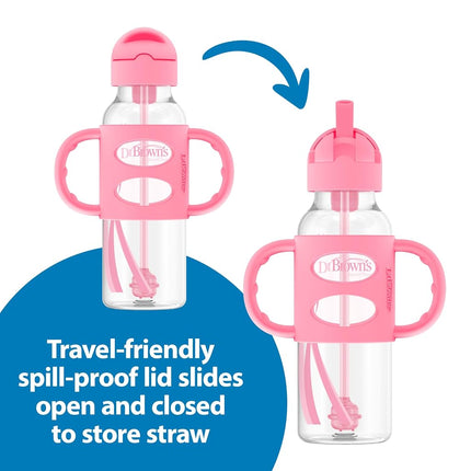 Biberon à paille avec anses en silicone Dr. Brown's, Gris et Rose, 240 ml (Lot de 2)