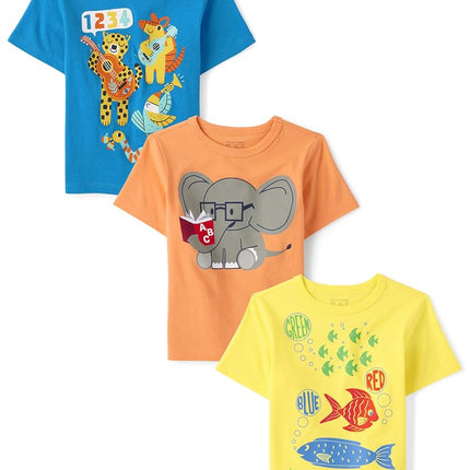 Lot de 3 t-shirts à manches courtes pour bébé fille The Children's Place, motifs instruments animaux/éléphant lecteur/poisson, taille 5T
