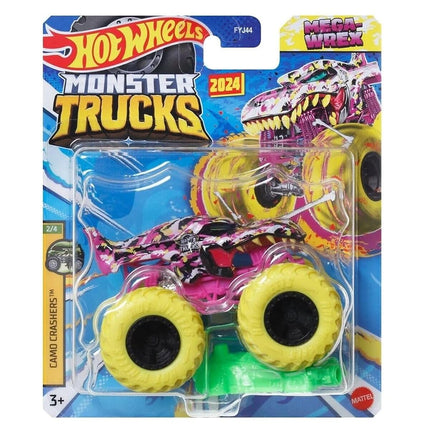 Hot Wheels Monster Truck Escala 1:64 Mega Wrex 2/4 Camo Crashers, Camiones de juguete para niños