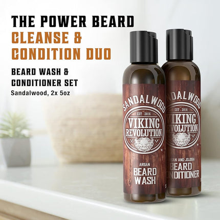 Viking Revolution - Beard Shampoo And Conditioner - Natural Beard Wash & Beard Conditioner With Argan & Jojoba Oils - Softens & Strengthens - Gifts For Men - Sandalwood - 2 x 150 ml