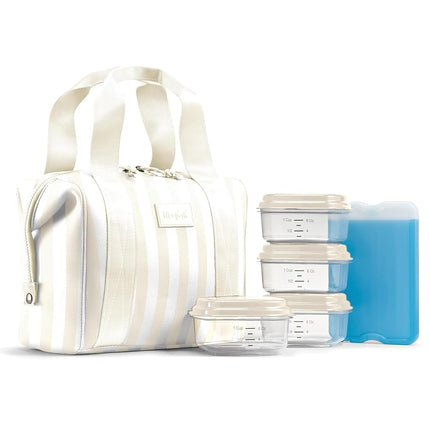 Fit & Fresh Neoprene Lunch Bag For Women, Insulated Womens Lunch Bag For Work, Tear & Stain Resistant Large Lunch Box For Women With Containers and Ice, Machine Washable Remi Bag, Ivory Stripe