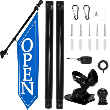 OPEN Flag with Pole Kit - Heavy Duty Canvas Open B