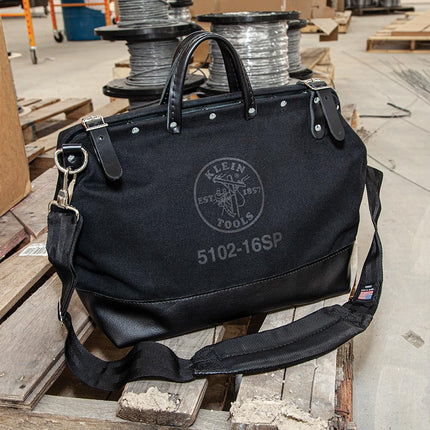 Tool Bag, Large 40.6 cm Deluxe Canvas Tool Bag and Organizer with 13 Pockets and Shoulder Strap, Black Klein Tools 510216SPBLK