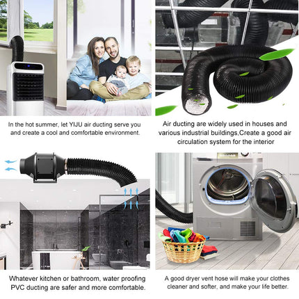 4Inch 10FT Long Flexible Aluminum Air Ducting, Heavy-Duty Black 4 Layer Dryer Vent Hose, Dryer Duct for HVAC Ventilation,Duct Fan Systems, 2 Stainless Steel Clamps Include