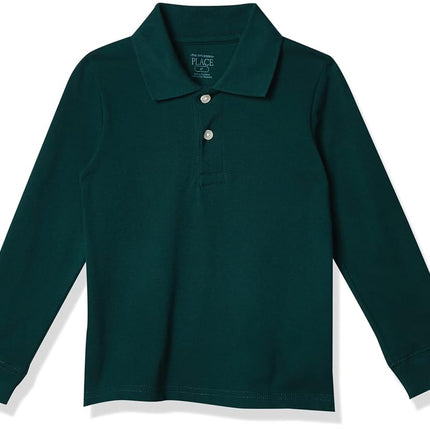 The Children's Place Baby Boys Toddler Uniform Long Sleeve Pique Polo Shirt, Spruce Shade, 6-9 Months