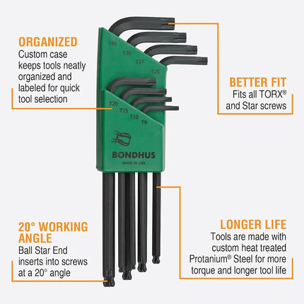 Bondhus, LTX8 BALLEND TORX 8PC Set T9-T40, 11332