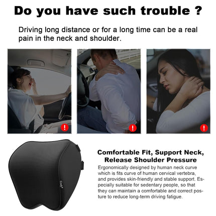 Crofy 2-Pack Car Neck Pillow, Softness Car Headrest Pillow for Driving with Adjustable Strap, 100% Memory Foam and Breathable Removable Cover, Comfortable Ergonomic Design, Black