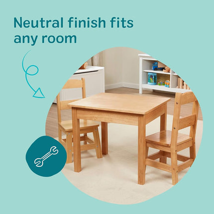 Melissa & Doug Solid Wood Table and 2 Chairs Set - Light Finish Furniture for Playroom