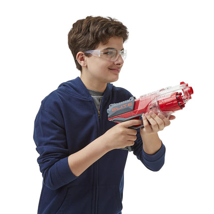 NERF Elite Disrupter Blaster, 6-Dart Rotating Drum, Slam Fire, Translucent Red, for Kids (Amazon Exclusive)
