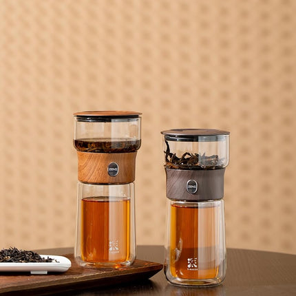ZENS Glass Infuser Teapot, One Touch Tea Maker for Loose Leaf Tea, Walnut