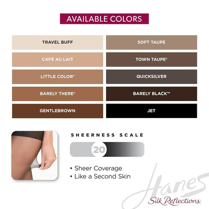 Hanes Women's Non Control Top Sandalfoot Silk Reflections Panty Hose, Barely Black, E-F