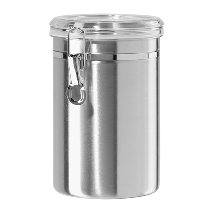 Bote de cocina de acero inoxidable Oggi de 62 oz líquidas - Tapa hermética con cierre de pinza, parte superior transparente - Ideal para almacenamiento de cocina, alimentos, despensa. Tamaño grande 12.7 cm x 19.05 cm.