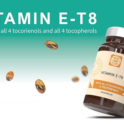 Kala Health Unique Formula with All 8 Tocopherols and Tocotrienols Vitamin E – Contains no PAH’s, Heavy Metals, Contaminants or Preservatives - Certified Sustainable - Hair, Scars and Skin (60)