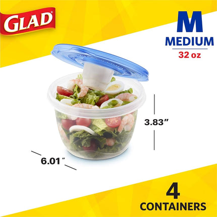 Glad Food Storage Containers, To Go Lunch, 32 Ounce, 4 Count