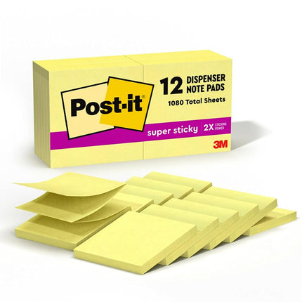 Post it Notes Super Sticky Z-Notes, 76mm x 76mm, Canary Yellow, 6 pads, 90 sheets per pad
