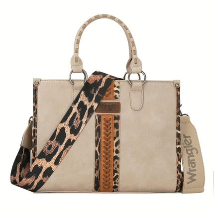 Wrangler Women's Leopard Print Woven Shoulder Purse, Small Indian Khaki With Guitar Strap, One Size