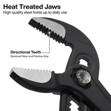 Klein Tools D50510BS 10 Inch Straight Pump Pliers, Adjustable Pliers, Durable Hand Tool with Serrated Teeth