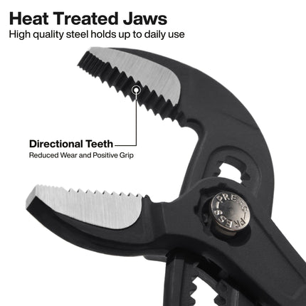 Klein Tools D50510BS 10 Inch Straight Pump Pliers, Adjustable Pliers, Durable Hand Tool with Serrated Teeth