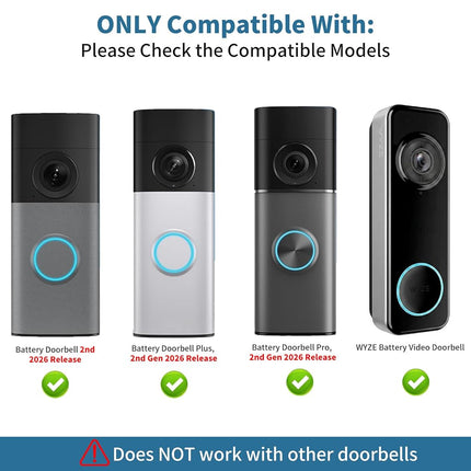 Adjustable 30 to 55 Degree Doorbell Angle Mount Compatible with Video Doorbell 1/2/3/4/(2020 Release)/Battery Doorbell Plus/Pro, Doorbell Camera Door Mount Wedge Kit for House