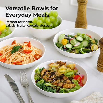 Y YHY 7.8'' Pasta Bowls for Small Portions, 22 Ounce Salad White Bowl Plates Set of 6, Porcelain Dishes for Serving Dinner - Dinnerware Sets Microwave Dishwasher Safe Thanksgiving Day Gift